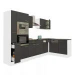 Mobilă bucătărie de colț Leziter Yorki 310 cm, corp alb, front antracit satinat