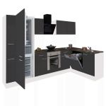 Mobilă de bucătărie de colț Leziter Yorki 310 cm alb cu front antracit satinat