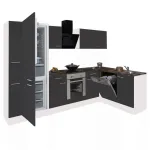 Mobilă de bucătărie de colț Leziter Yorki 310 cm alb cu front antracit satinat