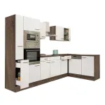 Mobilă de bucătărie pe colț Leziter Yorki 310 cm, stejar Yorki și alb satinat