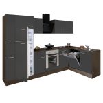 Leziter Mobilă de bucătărie de colț Yorki 310, corp din stejar Yorki, față antracit satinat cu element cuptor inferior și frigider congelator superior