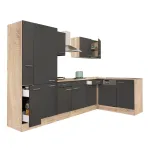 Mobilă de bucătărie de colț Yorki 310 cm, stejar sonoma și antracit satinat, cu dulap cu raft
