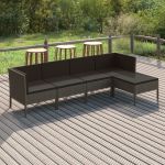Set mobilier de grădină cu perne, 5 piese, gri, poliratan GartenMobel Dekor