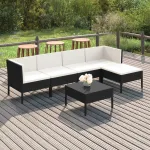 Set mobilier de grădină cu perne, 6 piese, negru, poliratan GartenMobel Dekor