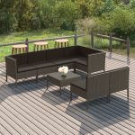 Set mobilier de grădină cu perne, 8 piese, gri, poliratan GartenMobel Dekor