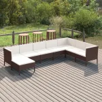 Set mobilier de grădină cu perne, 8 piese, maro, poliratan GartenMobel Dekor