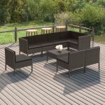 Set mobilier de grădină cu perne, 9 piese, gri, poliratan GartenMobel Dekor