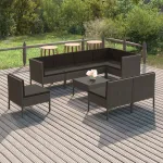 Set mobilier de grădină cu perne, 9 piese, gri, poliratan GartenMobel Dekor