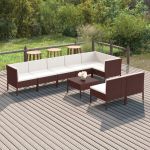 Set mobilier de grădină cu perne, 9 piese, maro, poliratan GartenMobel Dekor