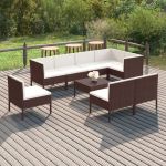 Set mobilier de grădină cu perne, 9 piese, maro, poliratan GartenMobel Dekor