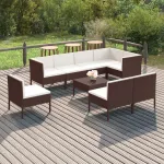 Set mobilier de grădină cu perne, 9 piese, maro, poliratan GartenMobel Dekor