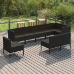 Set mobilier de grădină cu perne, 9 piese, negru, poliratan GartenMobel Dekor