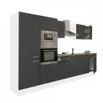 Mobilă de bucătărie Leziter Yorki 330 cm, corp alb, front antracit satinat, cu dulap raft