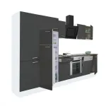 Mobilă de bucătărie Leziter Yorki 340 cm, alb cu fronturi antracit satinat, cu dulap rafturi