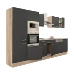 Mobilă de bucătărie Leziter Yorki 340 cm, stejar sonoma & antracit satinat, cu dulap cu raft
