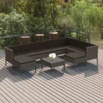 Set mobilier de grădină cu perne, 10 piese, gri, poliratan GartenMobel Dekor