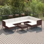 Set mobilier de grădină cu perne, 10 piese, maro, poliratan GartenMobel Dekor