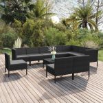 Set mobilier de grădină cu perne, 11 piese, negru, poliratan GartenMobel Dekor