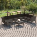 Set mobilier de grădină cu perne, 9 piese, gri, poliratan GartenMobel Dekor