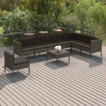 Set mobilier de grădină cu perne, 9 piese, gri, poliratan GartenMobel Dekor
