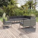 Set mobilier de grădină cu perne, 9 piese, gri, poliratan GartenMobel Dekor