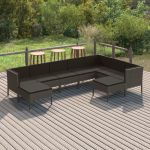 Set mobilier de grădină cu perne, 9 piese, gri, poliratan GartenMobel Dekor