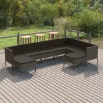 Set mobilier de grădină cu perne, 9 piese, gri, poliratan GartenMobel Dekor