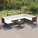 Set mobilier de grădină cu perne, 9 piese, maro, poliratan GartenMobel Dekor