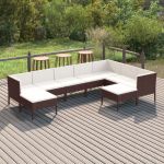 Set mobilier de grădină cu perne, 9 piese, maro, poliratan GartenMobel Dekor
