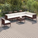 Set mobilier de grădină cu perne, 9 piese, maro, poliratan GartenMobel Dekor