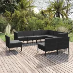 Set mobilier de grădină cu perne, 9 piese, negru, poliratan GartenMobel Dekor