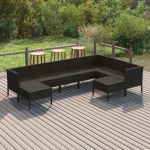 Set mobilier de grădină cu perne, 9 piese, negru, poliratan GartenMobel Dekor