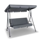 Balansoar de grădină pentru 3 persoane, cadru metalic, acoperiș reglabil, gri