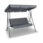Balansoar de grădină pentru 3 persoane, cadru metalic, acoperiș reglabil, gri