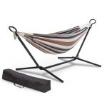 Hamac dublu cu suport metalic reglabil, 150 kg, cu husa, 270x100x100 cm