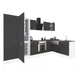Bucătărie de colț Leziter Yorki 340 cm, corp alb, front antracit satinat