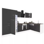 Bucătărie de colț Leziter Yorki 340 cm, alb cu front antracit satinat, modulară