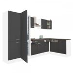 Bucătărie de colț Yorki 340 cm, alb/antracit satinat, cu cămară și spațiu frigider