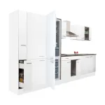 Mobilă de bucătărie modulară Leziter Yorki 360 cm, alb satinat, cu rafturi