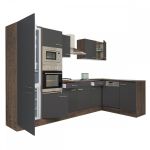 Bucătărie de colț Yorki 340 cm, stejar Yorki și front antracit satinat, cu frigider inclus