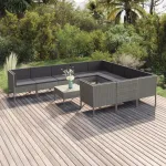 Set mobilier de grădină cu perne, 11 piese, gri, poliratan GartenMobel Dekor