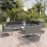 Set mobilier de grădină cu perne, 11 piese, gri, poliratan GartenMobel Dekor