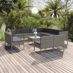Set mobilier de grădină cu perne, 12 piese, gri, poliratan GartenMobel Dekor