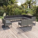 Set mobilier de grădină cu perne, 12 piese, gri, poliratan GartenMobel Dekor