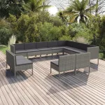 Set mobilier de grădină cu perne, 12 piese, gri, poliratan GartenMobel Dekor