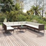 Set mobilier de grădină cu perne, 12 piese, maro, poliratan GartenMobel Dekor