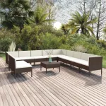 Set mobilier de grădină cu perne, 12 piese, maro, poliratan GartenMobel Dekor