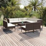 Set mobilier de grădină cu perne, 12 piese, maro, poliratan GartenMobel Dekor