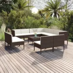 Set mobilier de grădină cu perne, 12 piese, maro, poliratan GartenMobel Dekor