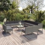 Set mobilier de grădină cu perne, 14 piese, gri, poliratan GartenMobel Dekor